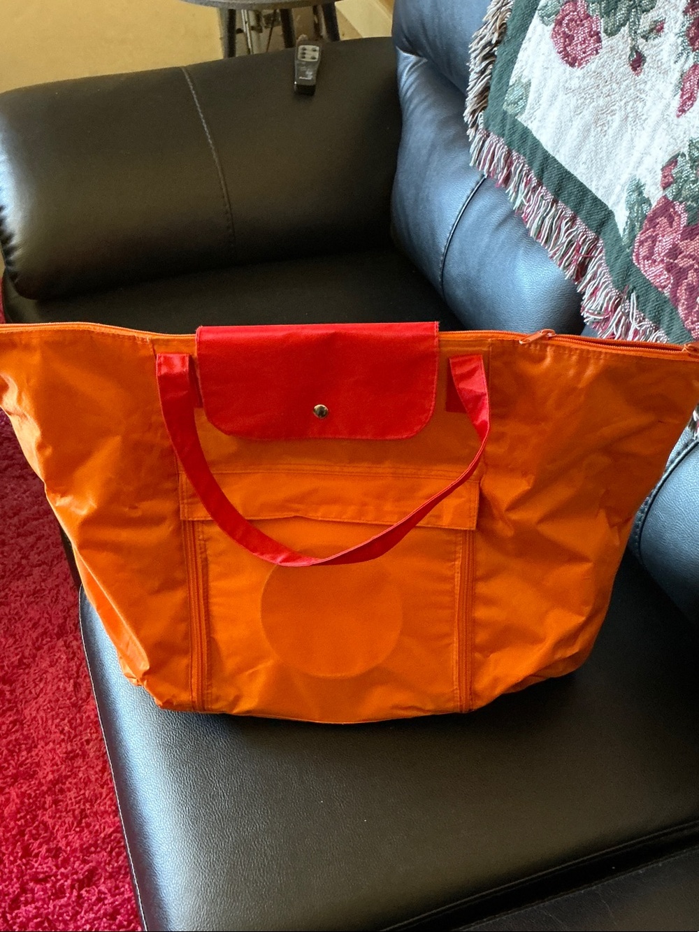 Picnic and Cooler Nylon Tote Bag with Red Trim - Lightweight with Place Setting